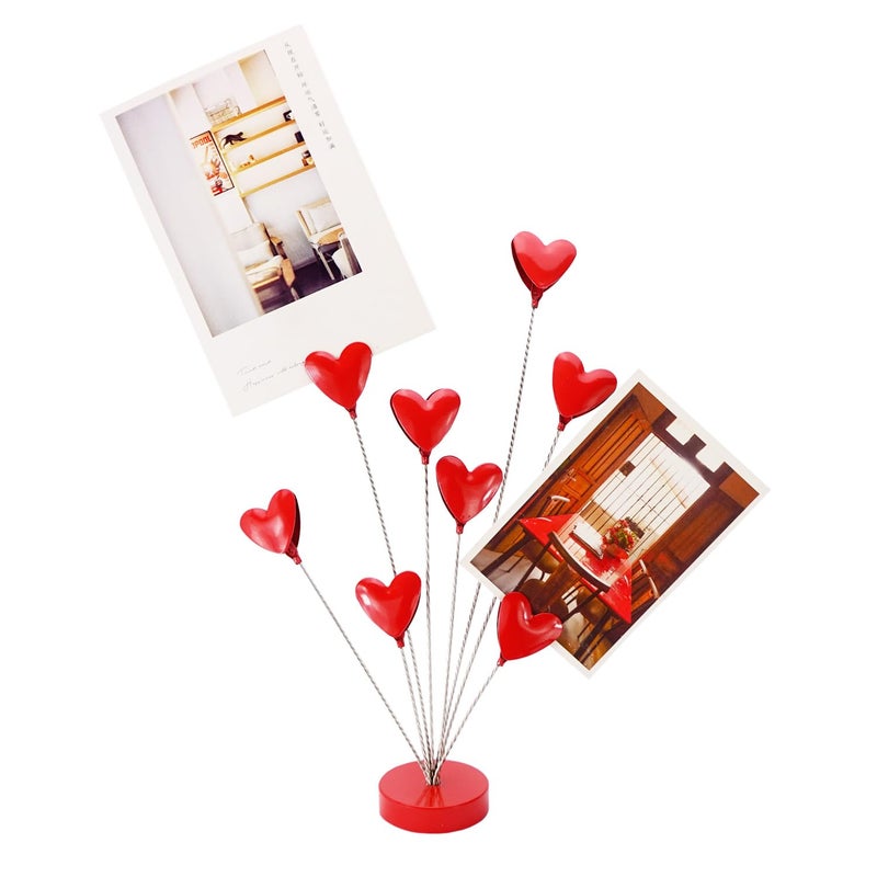 TFu 8-Branch Family Tree Picture Frame Holder, Card Photo Clips Holder Desk Stand for Memo Paper Note Photo Christmas Wedding Card Display (Red Heart) - Image 1
